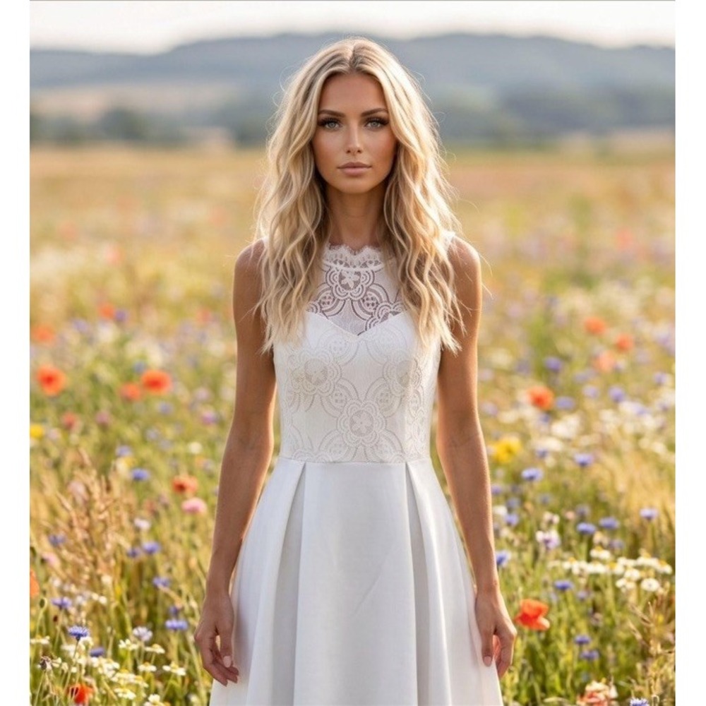 Francesca's Ivory Lace Bodice Sun Dress Sz Med A-Line Skirt Bridal Party Shower